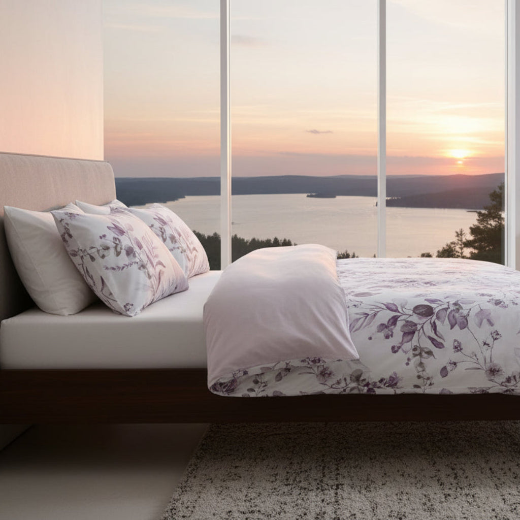 Bäddset Bäddset NJUTER - vitt/blommigt 3 delar dubbelsäng