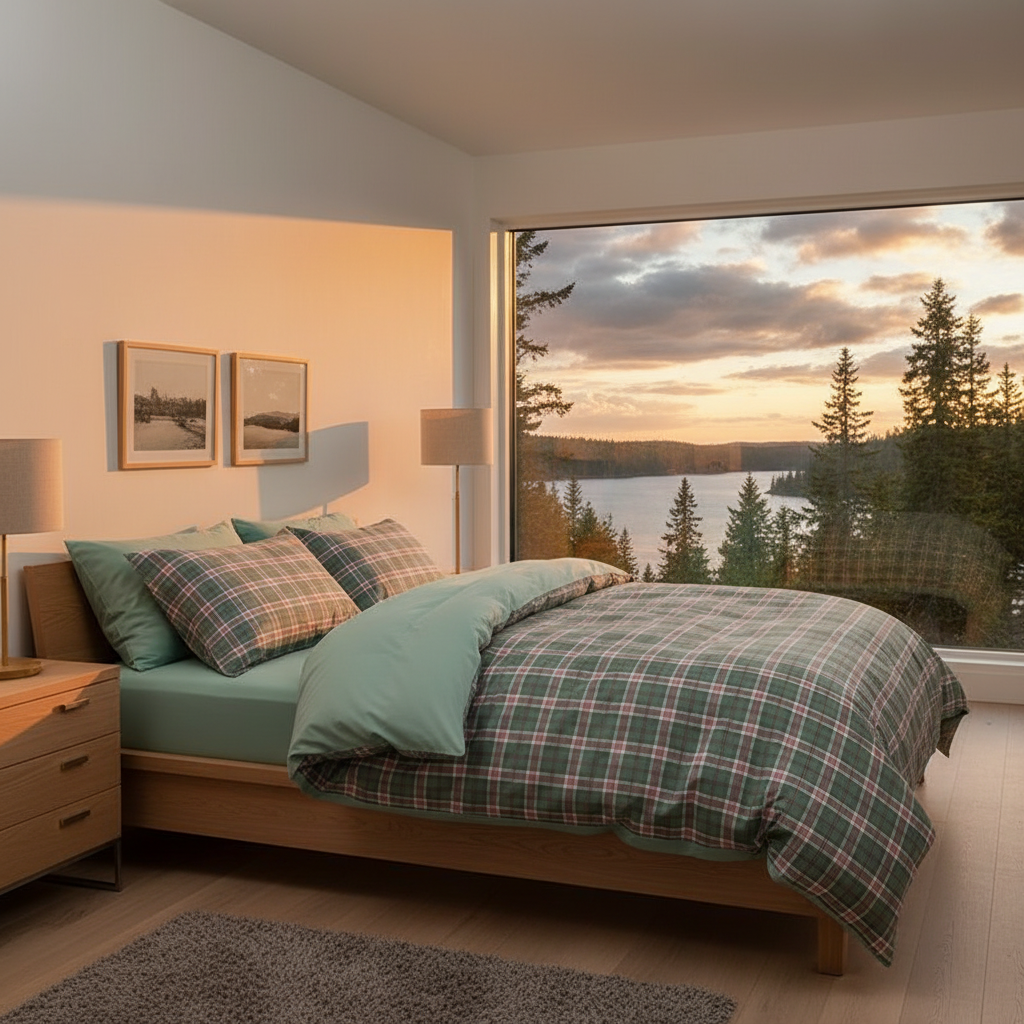 Bäddset Bäddset ZENTO 4 delar – Klassisk elegans i grönrutig design (150x200cm)