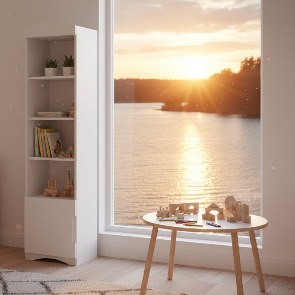 Hylla Bokhylla KLASSISK enkel – Kombinerad förvaring med skåp och låda (46 x 188 cm)