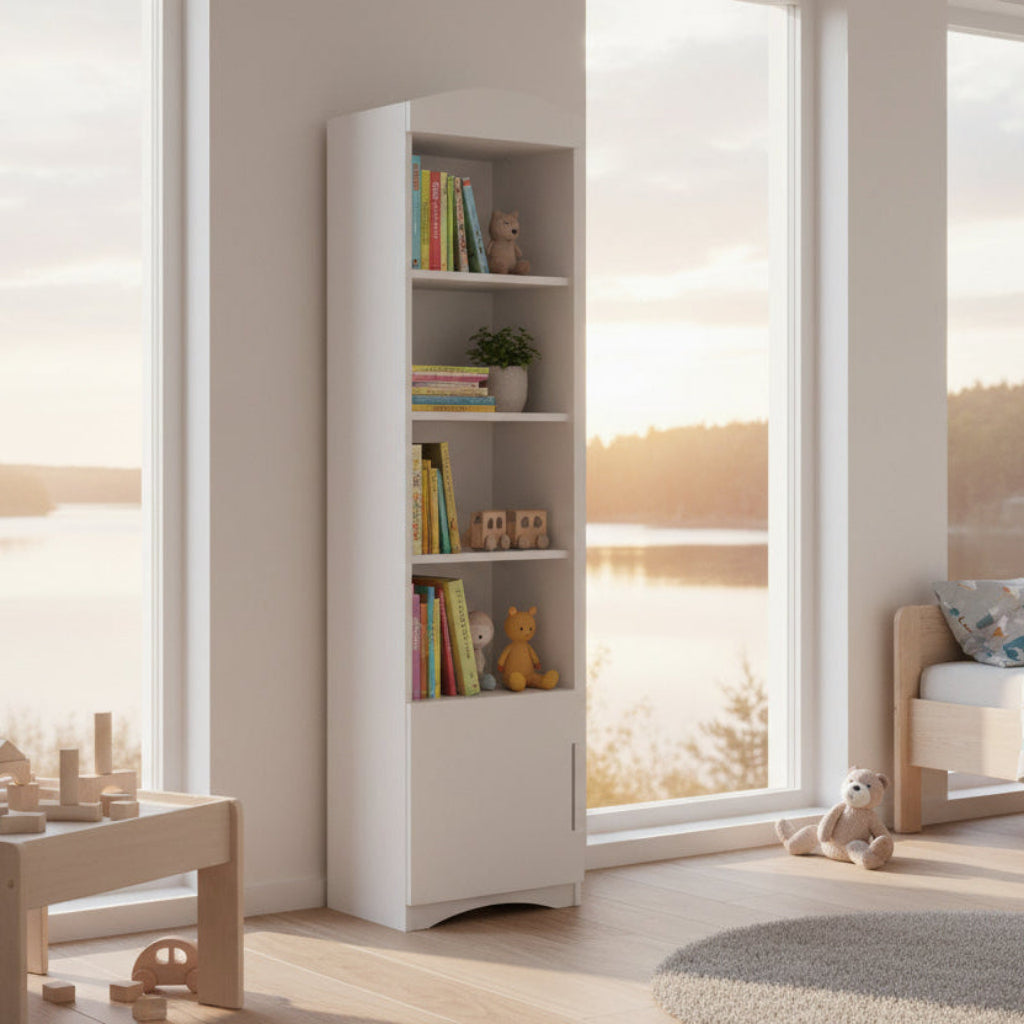 Hylla Bokhylla KLASSISK enkel – Kombinerad förvaring med skåp och låda (46 x 188 cm)