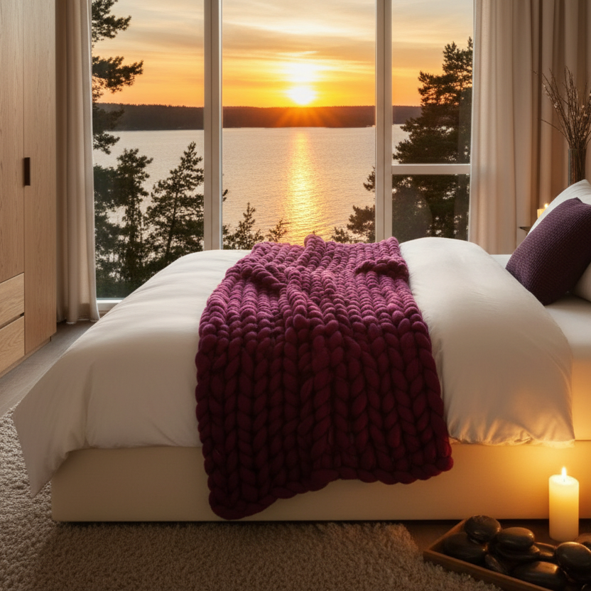 Filt Filt KNUTEN – Trendig och strukturerad pläd med dekorativ design (Flera storlekar)