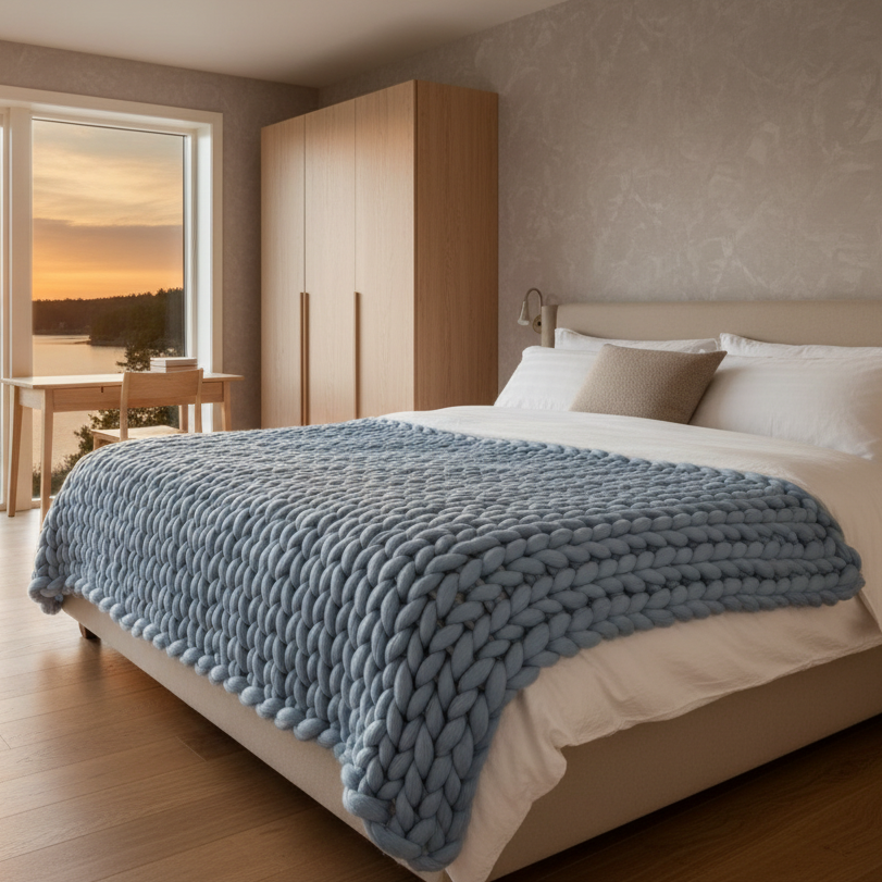 Filt Filt KNUTEN – Trendig och strukturerad pläd med dekorativ design (Flera storlekar)