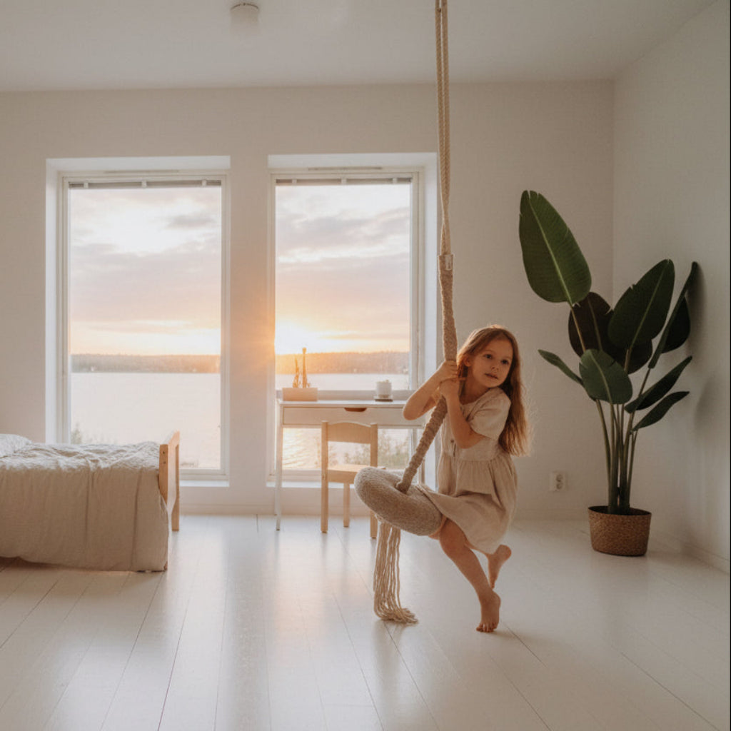 Hänggunga Gunga med bomullsrep NOFI – Klassisk rörelseglädje för barnrummet