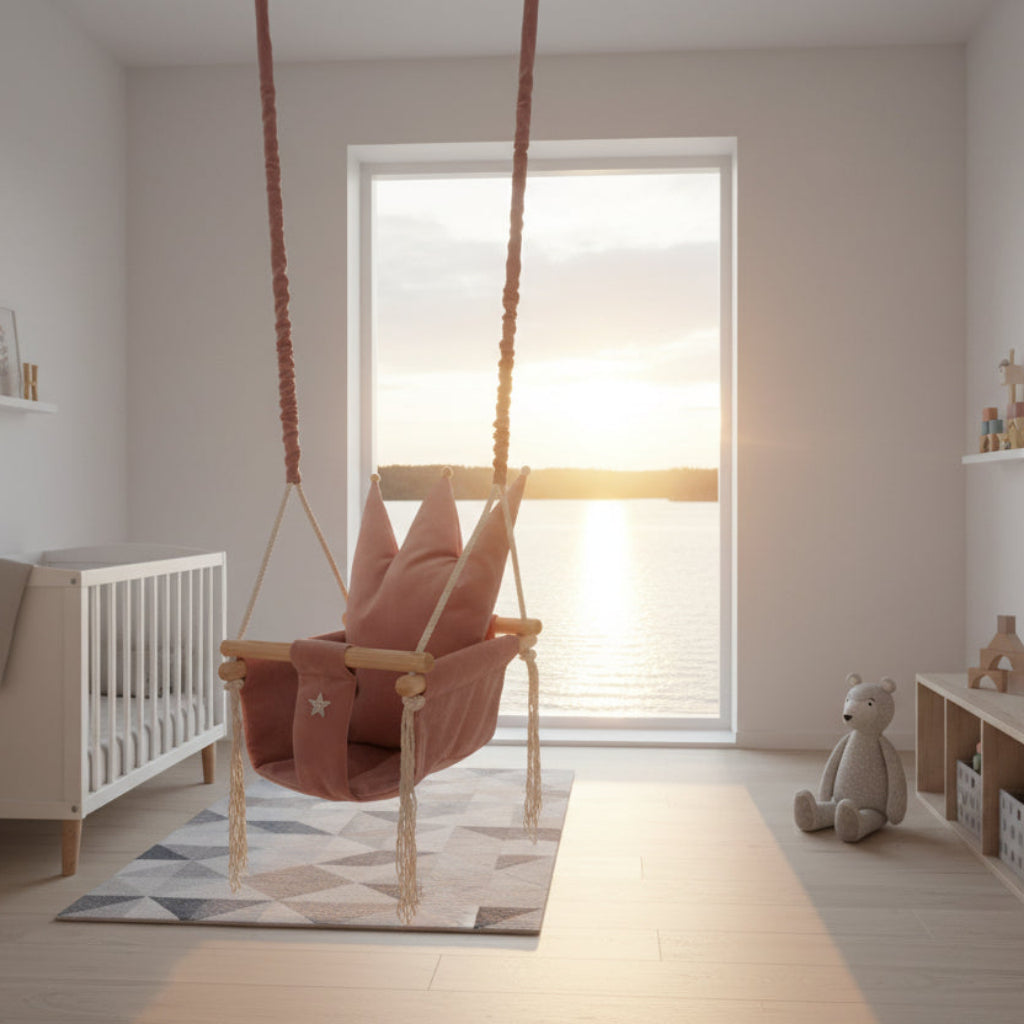 Hänggunga Barngunga PRINSESSAN – Klassisk inomhusgunga i textil och trä