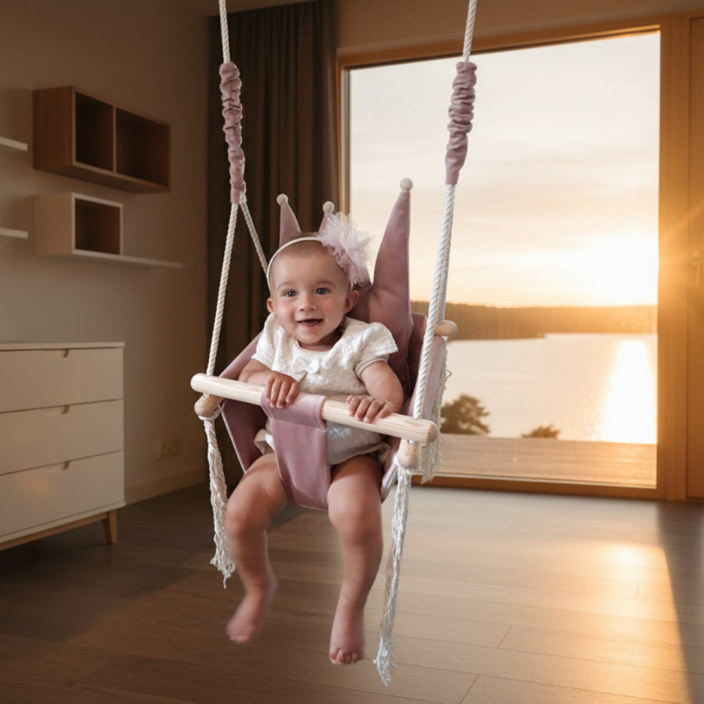 Hänggunga Barngunga PRINSESSAN – Klassisk inomhusgunga i textil och trä