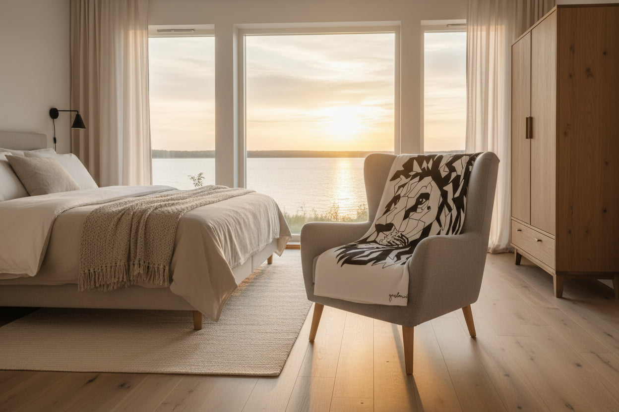 Towel Black Lion - White