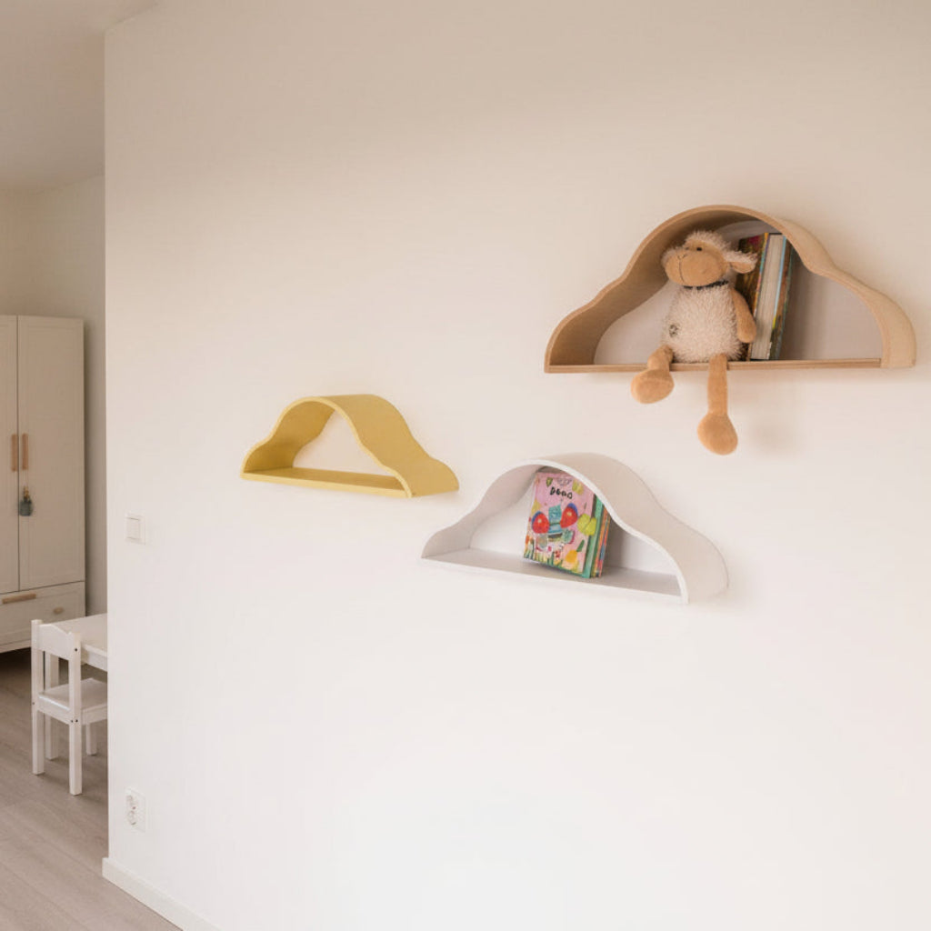 Hylla Trähyllor set om 3st MOLNEN – Dekorativ förvaring för ett sagolikt barnrum