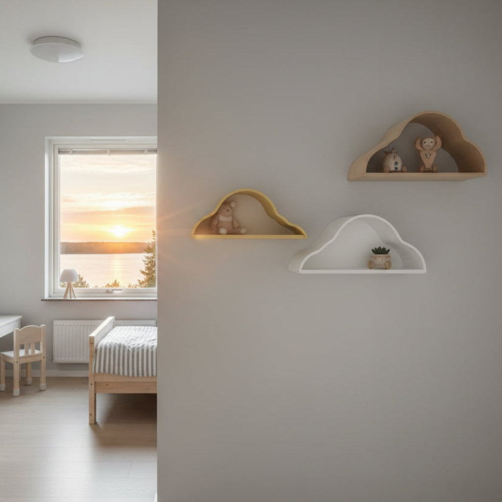 Hylla Trähyllor set om 3st MOLNEN – Dekorativ förvaring för ett sagolikt barnrum