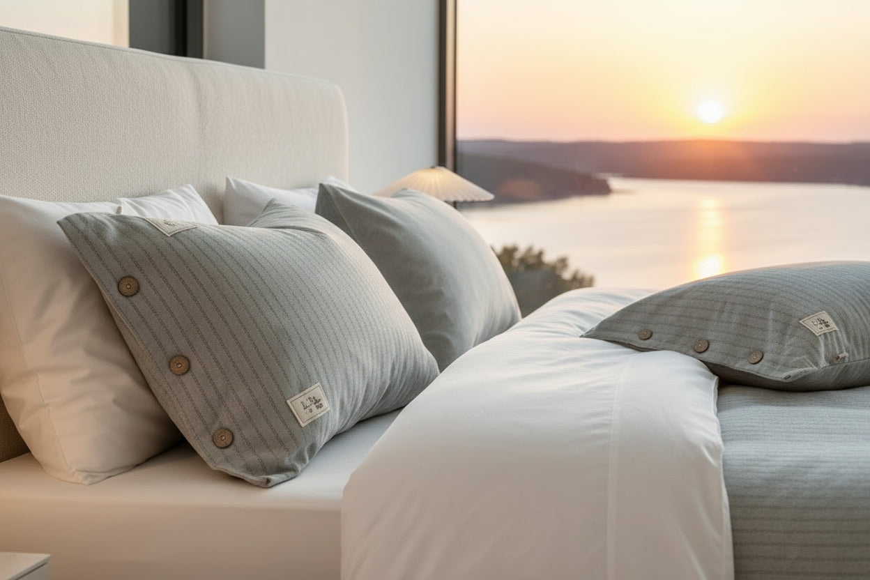 ROMA Örngotts­set - Ljusblå randig