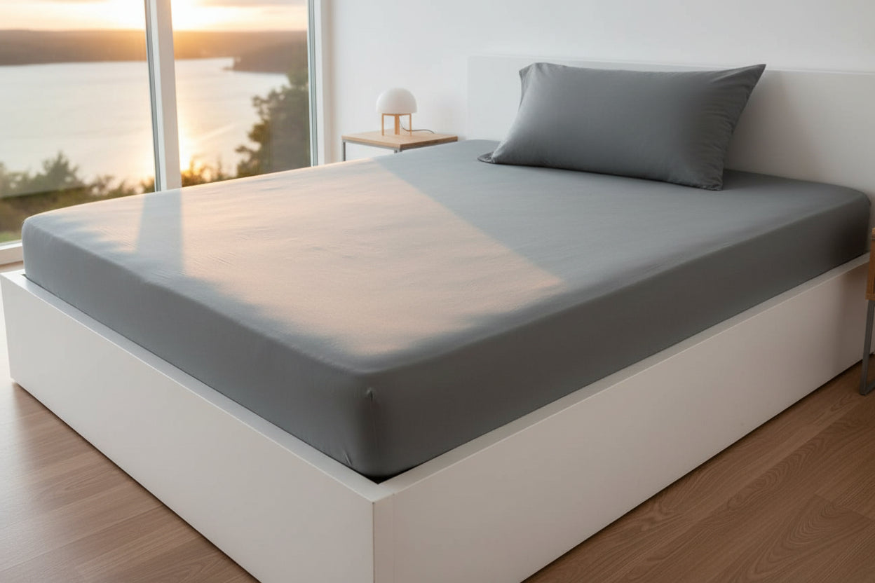 Fitted bottom sheet TODAY Essential Light grey 160 x 200 cm-1