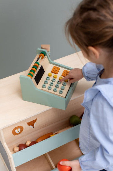 Wooden Store Cash Register with Accessories
