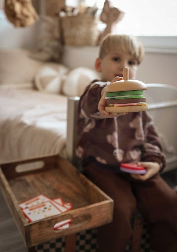 Wooden Burger Restaurant Puzzle for Children, 15 pcs