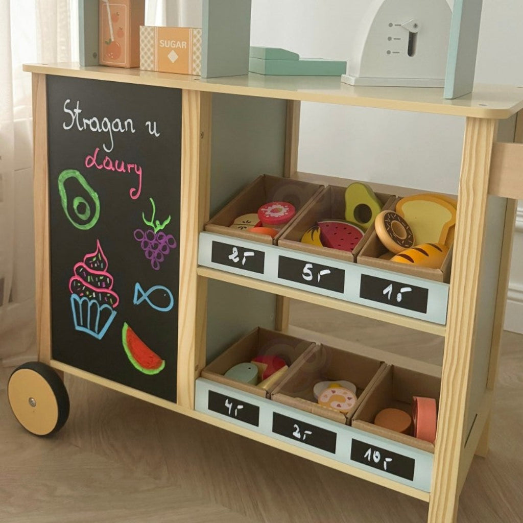 Leksaker Food truck i trä 73 delar GREEN – Hållbar lekglädje på hjul