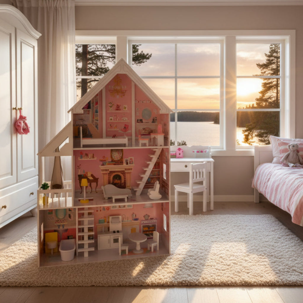 Dockhus Dockhus LISA – Ett klassiskt trähus för kreativ lek och äventyr (Höjd 126 cm)