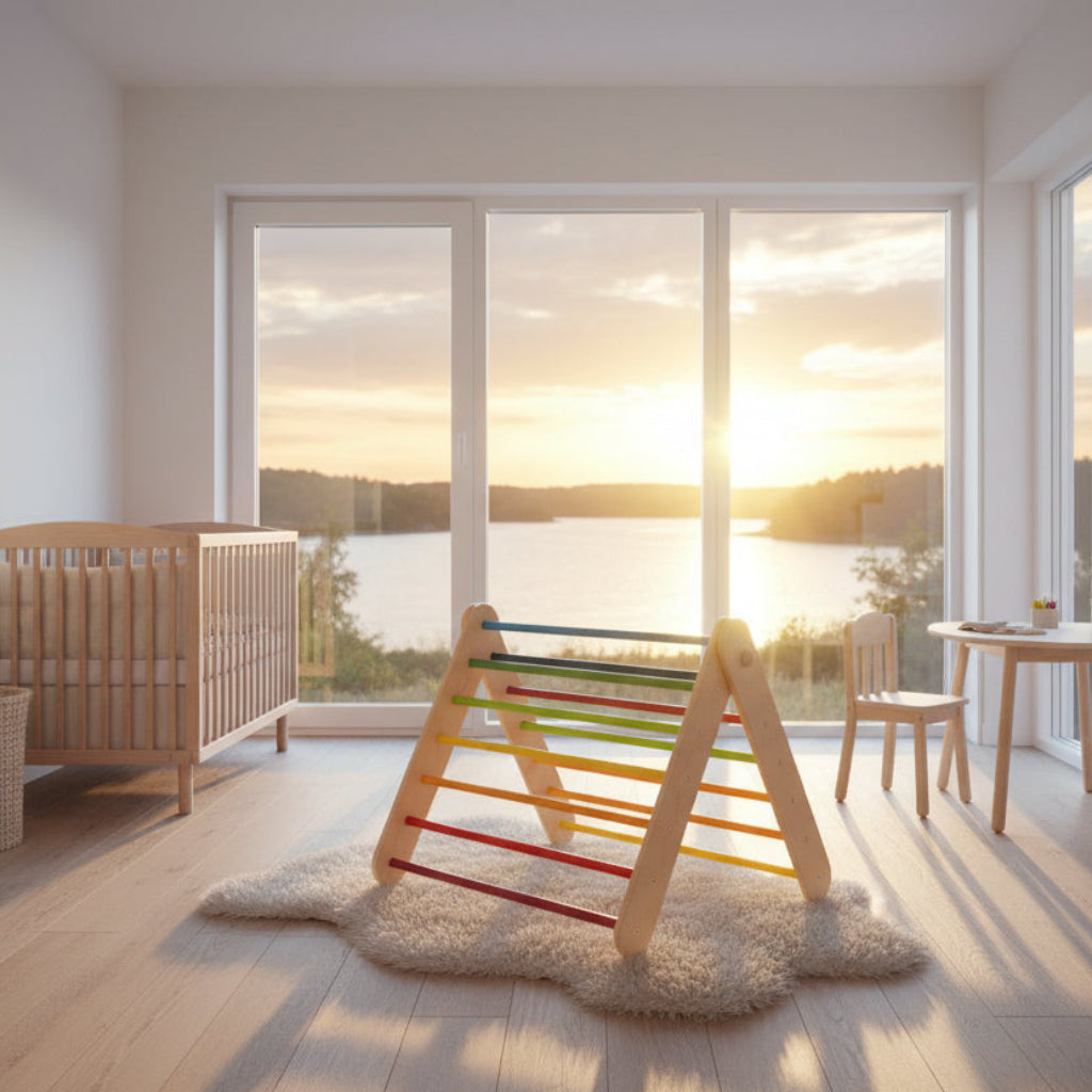 Ribbstol Klättertriangel PIKLER – Multifunktionell ribbstol i trä