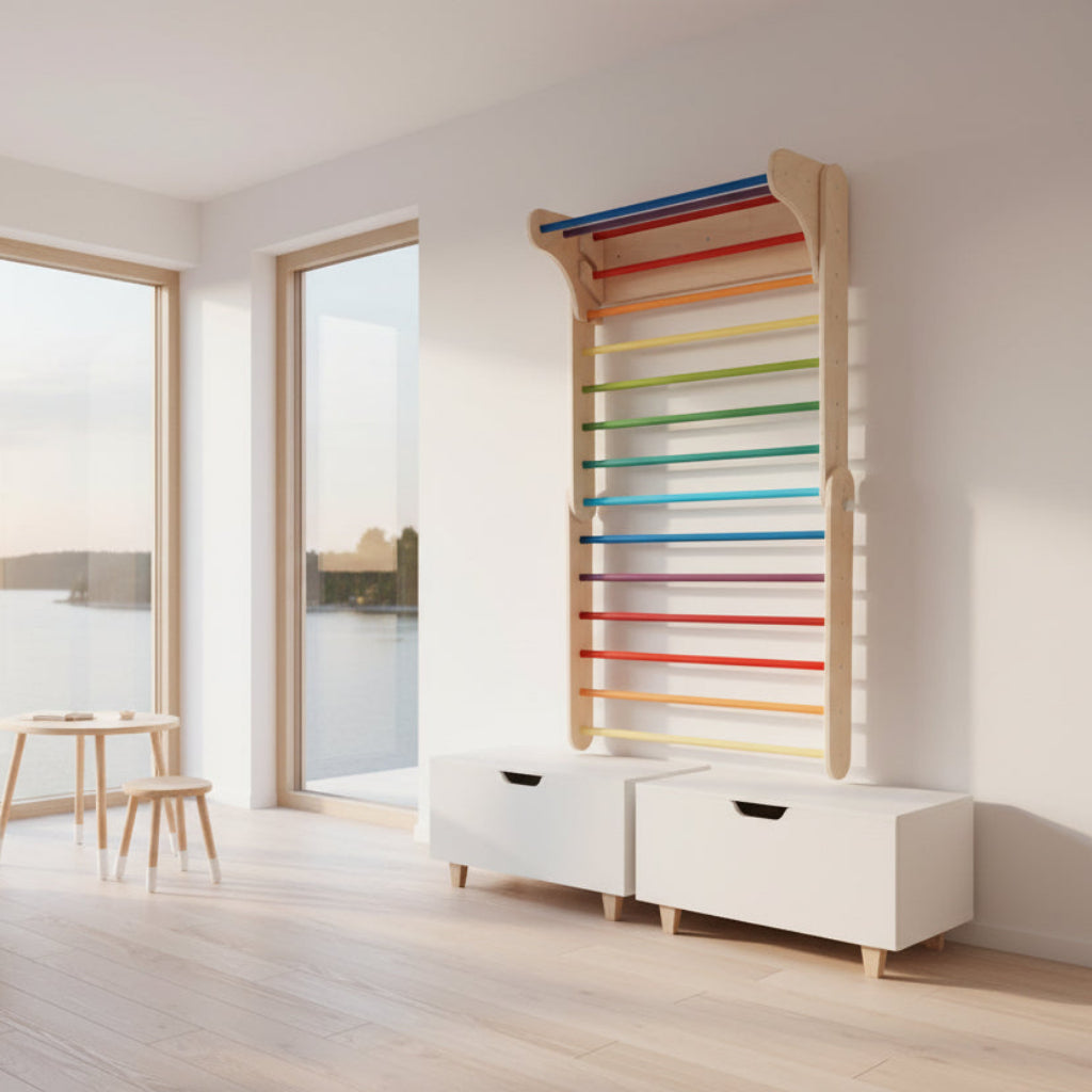 Ribbstol Klättertriangel PIKLER – Multifunktionell ribbstol i trä