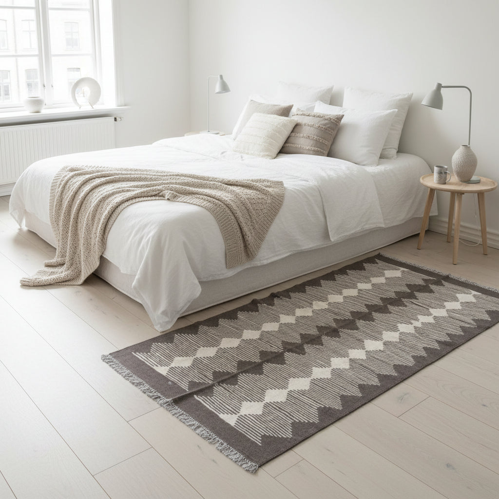 Mattor Handvävd ullmatta PATRIK – Grafisk elegans och mjuk komfort för ditt hem (125 x 190 cm)