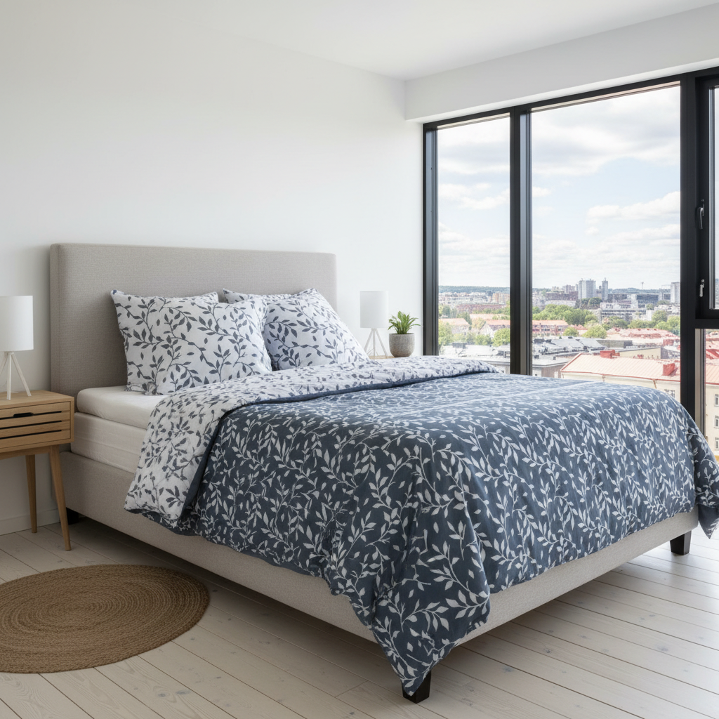 Påslakan Påslakanset SÖMNIG - blåblommigt för dubbelsäng (220 x 240 cm)