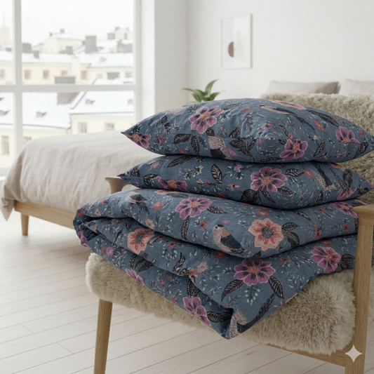 Påslakan Påslakan SÖMNIG - ljusblå fåglar (220x240cm)