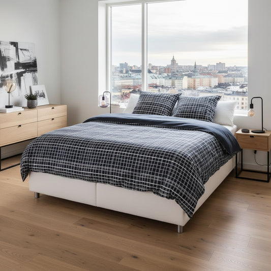 Påslakan Påslakanset SÖMNIG - mörkblå rutigt (220x240cm)