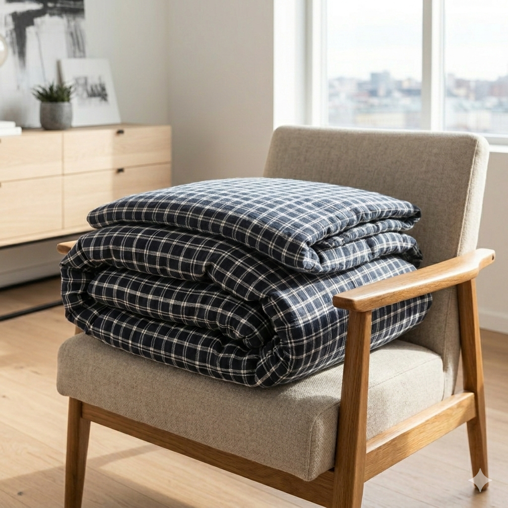 Påslakan Påslakanset SÖMNIG - mörkblå rutigt (220x240cm)