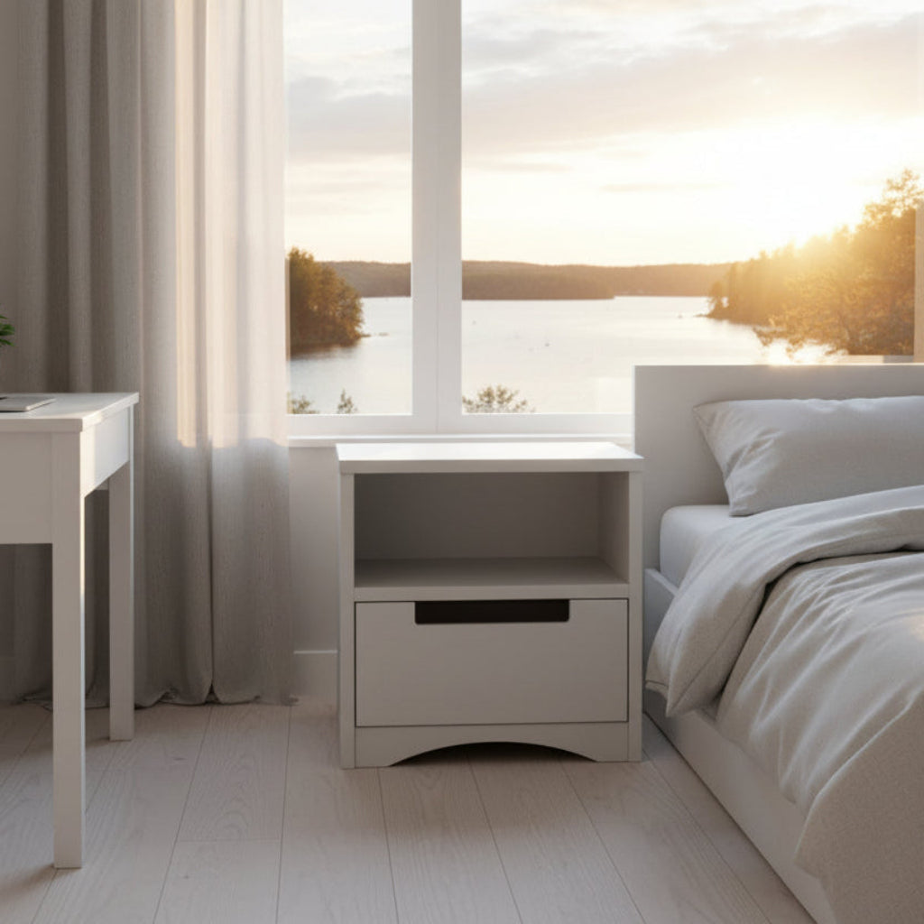 Sängbord Sängbord KLASSISK vit – Stilrent nattduksbord i massivt trä