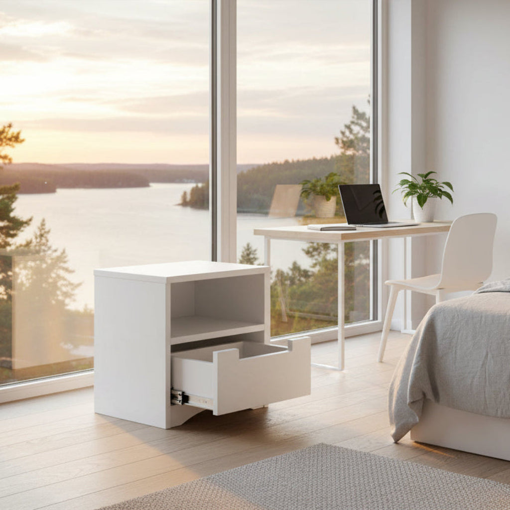 Sängbord Sängbord KLASSISK vit – Stilrent nattduksbord i massivt trä