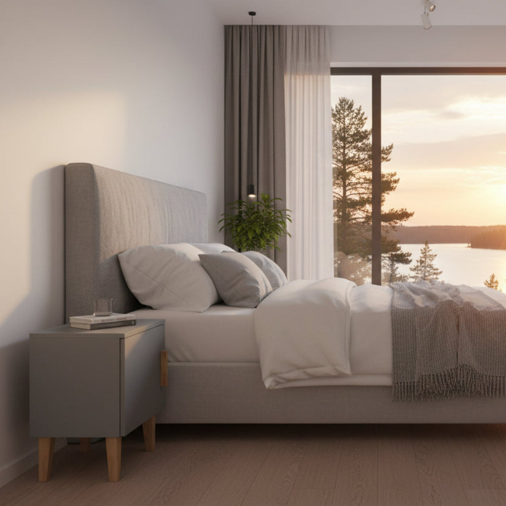 Sängbord Sängbord KUBI grå – Skandinavisk finess med detaljer i massiv ek