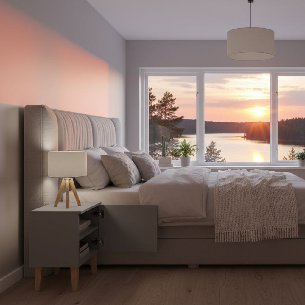 Sängbord Sängbord KUBI grå – Skandinavisk finess med detaljer i massiv ek