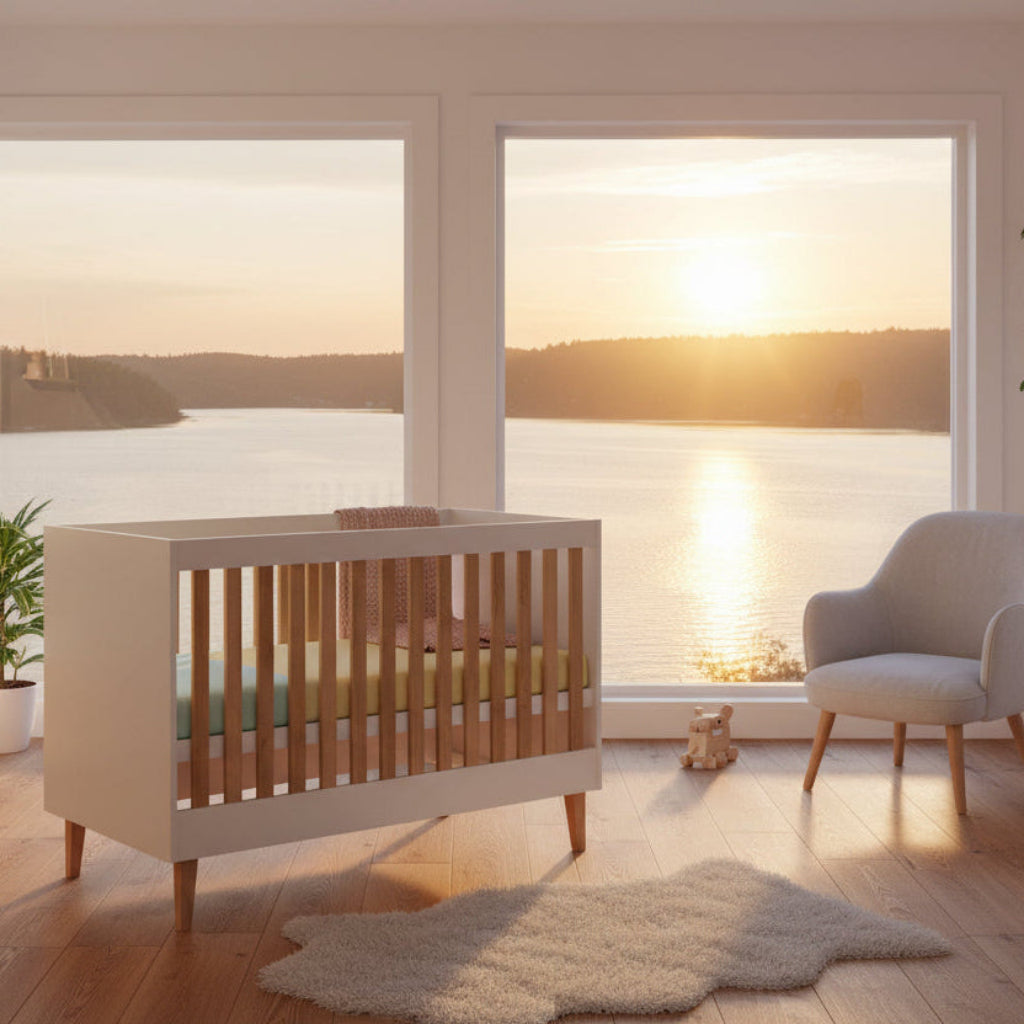 Spjälsäng Spjälsäng KUBI VIT – Modern design i massiv ek och vitt