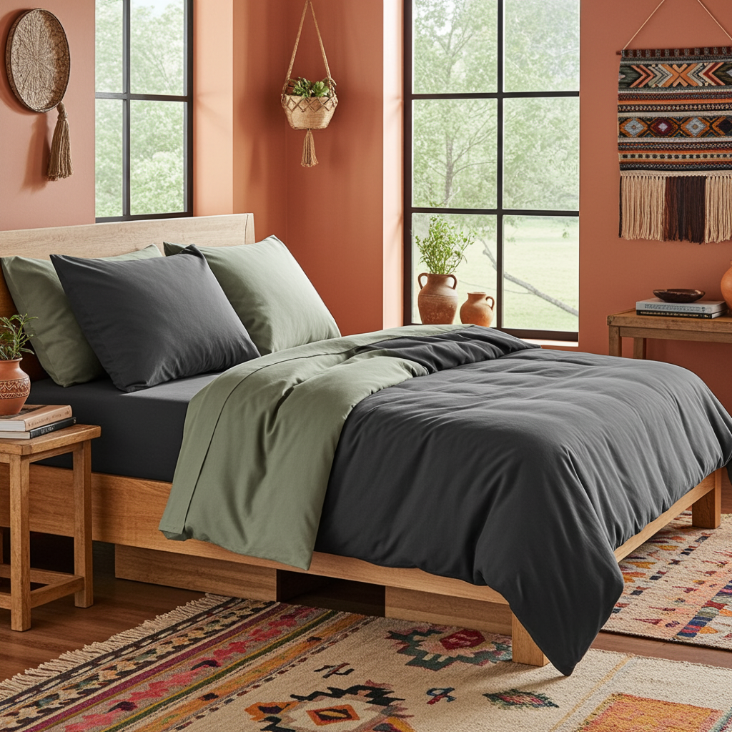 ZENTO Bäddset 4 delar Svart & Grön