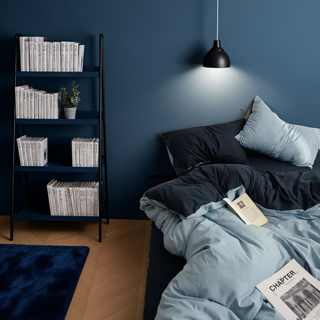 ZENTO Bäddset 4 delar Svart & Ljusblå