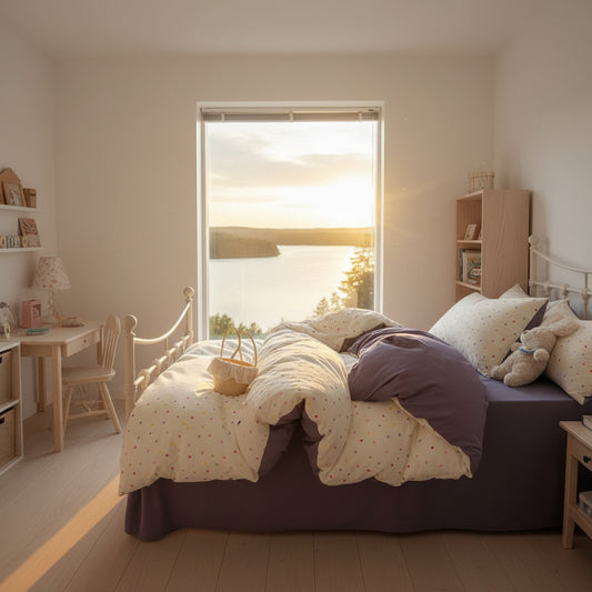 Bäddset Påslakanset FRIDA – Charmigt lila med hjärtan för barnsängen (150x200cm)