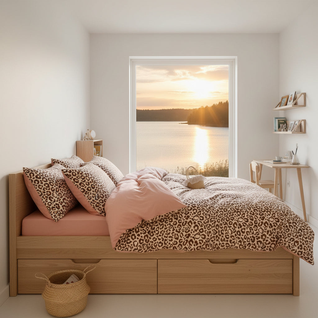 Bäddset Bäddset FRIDA Rosa/Beige – Lekfullt djurmönster för barnrummet (150x200cm)