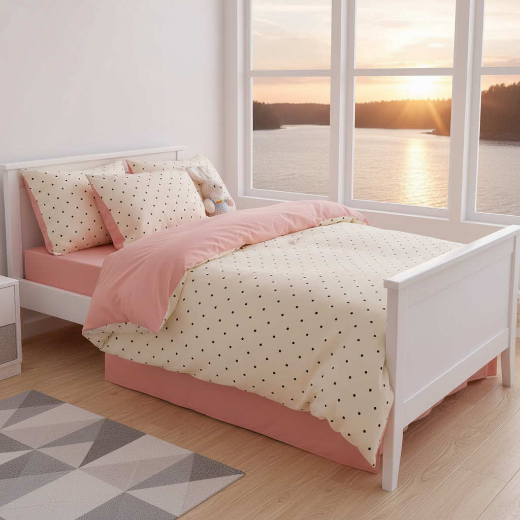 Bäddset Bäddset FRIDA – Klassiska rosa prickar för en lekfull bäddning (150x200cm)