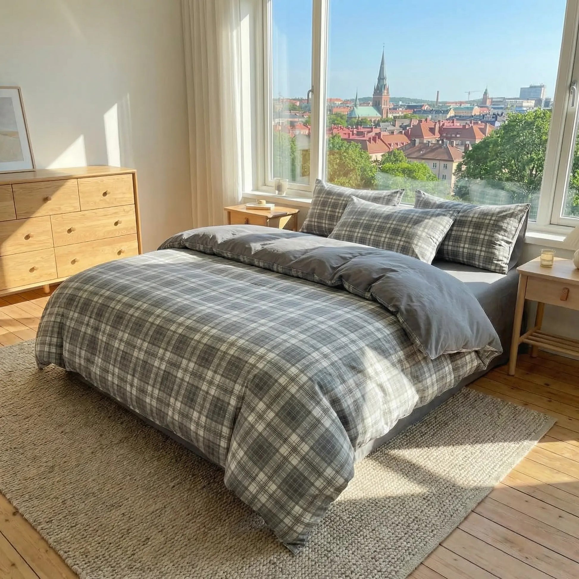 Bäddset Bäddset dubbelsäng MIDSOMMAR – Klassisk skandinavisk design med rutor och ränder (Flera varianter)