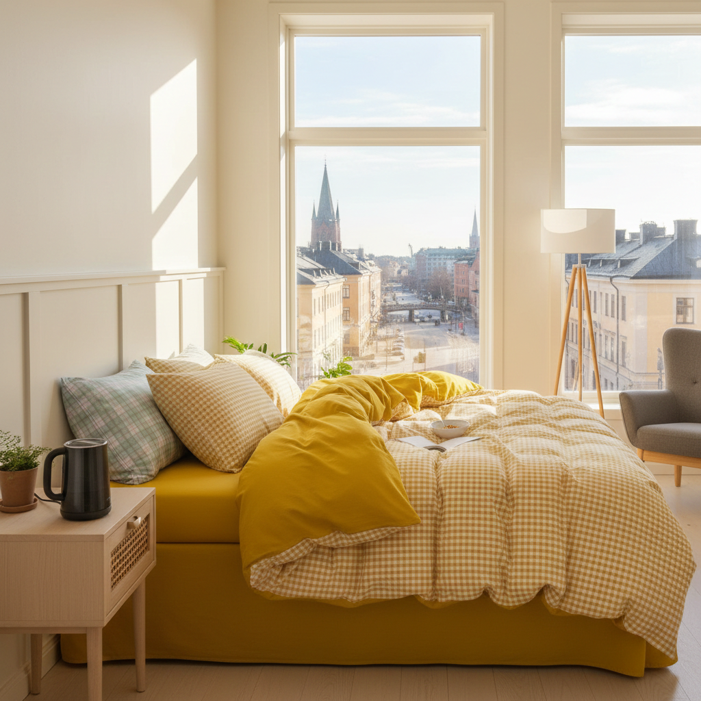 Bäddset Bäddset dubbelsäng MIDSOMMAR – Klassisk skandinavisk design med rutor och ränder (Flera varianter)